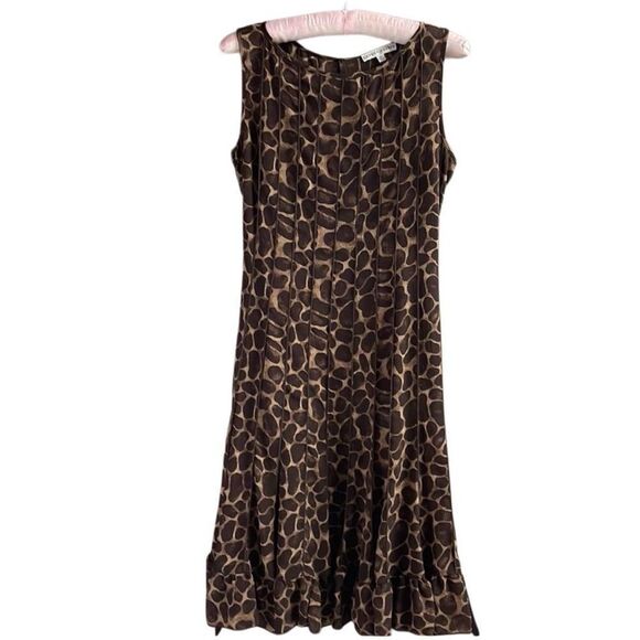 Sandra Darren Animal Print Ruffled Dress Size 8P Dark Brown and Tan - Picture 1 of 11
